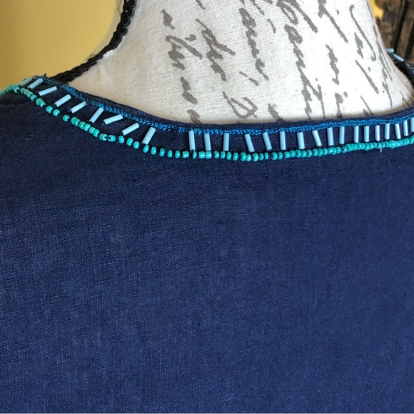 LILLY PULITZER Navy Resort Wear Linen Tunic Top Shirt Blue Beaded Turquoise Sm - Picture 5 of 7